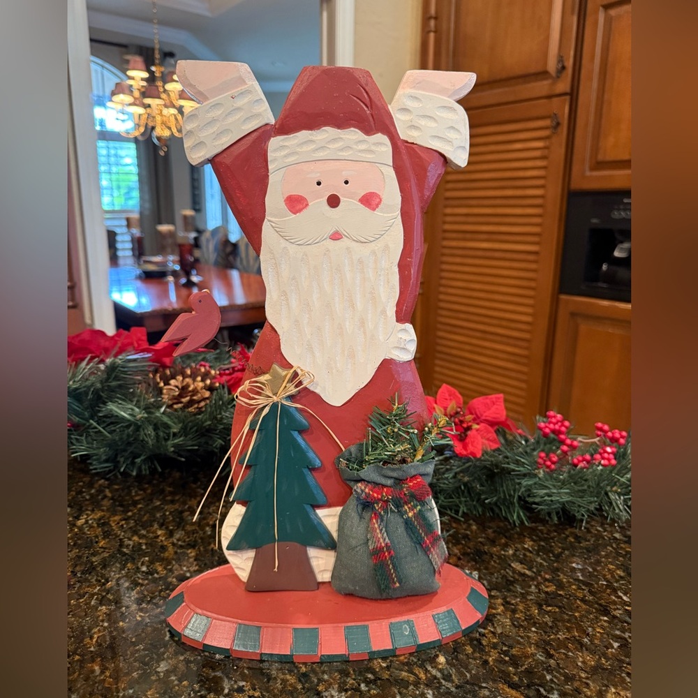 Rare Vintage 1987 Large Santa Clause Solid Wood Christmas Santa